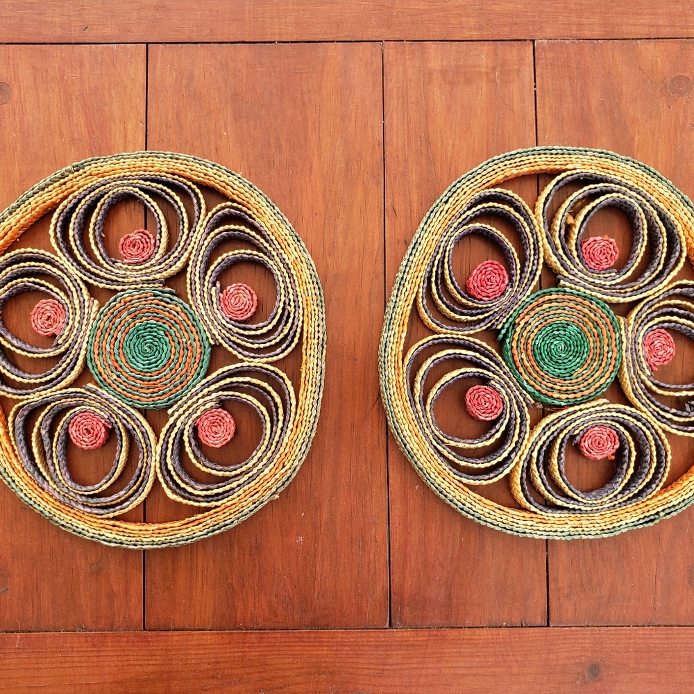 Vintage MCM Raffia Hot Plates Trivets